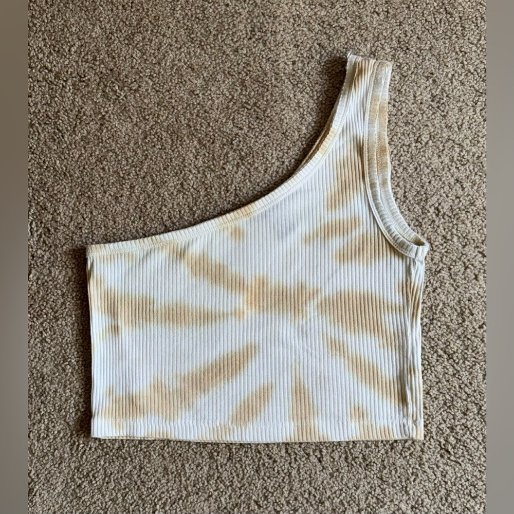 Forever 21 - Cream and Brown One Shoulder Top - M
